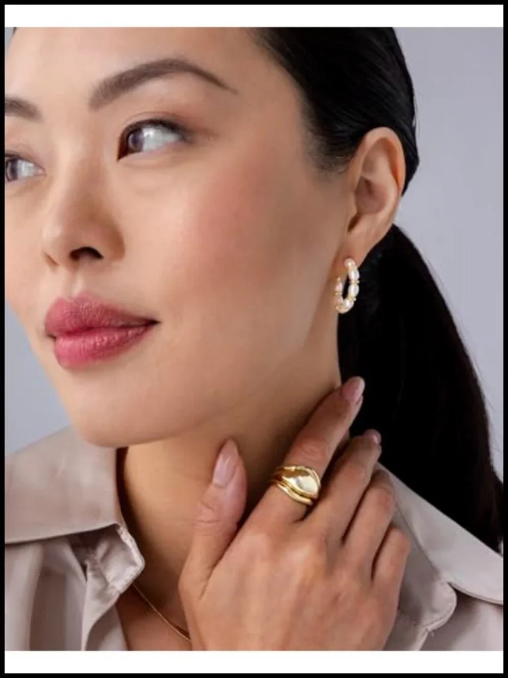 14K Gold Plated Freshwater Pearl Hoop Earrings for Women Hypoallergenic